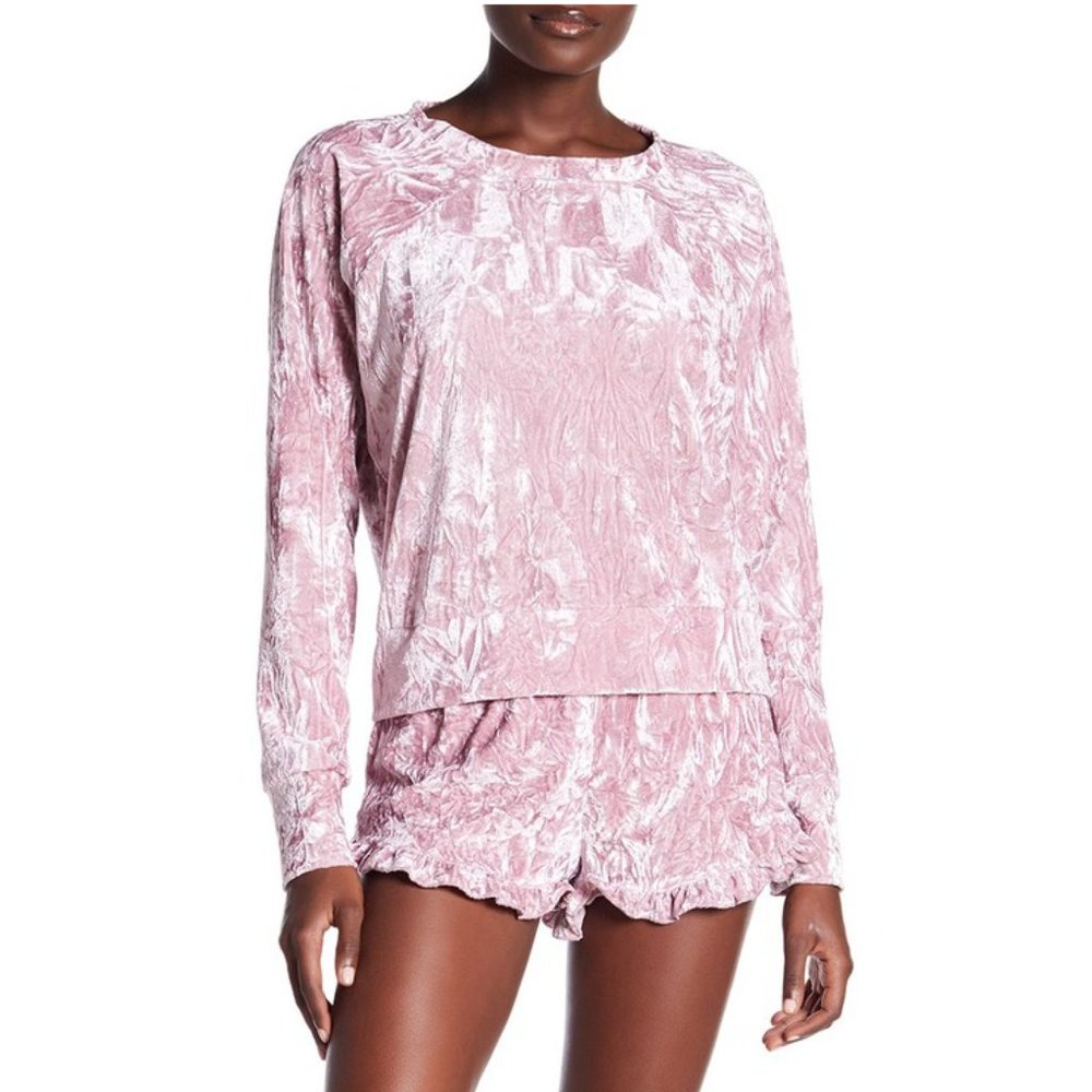 Blush Velvet Ruffle Sleep Shorts